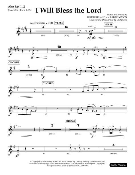 I Will Bless The Lord Choral Anthem SATB Alto Sax Sheet Music PDF