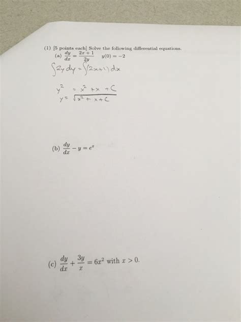 Solved Solve The Following Differential Equations Dy Dx