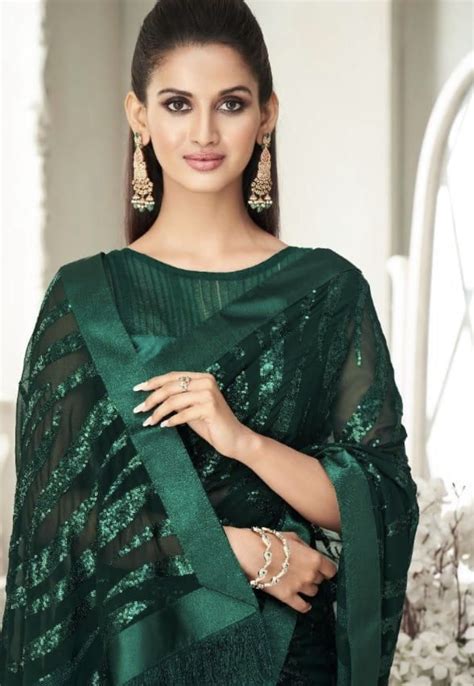 Green Fancy Saree With Fringe Detail Sarees Designer Collection