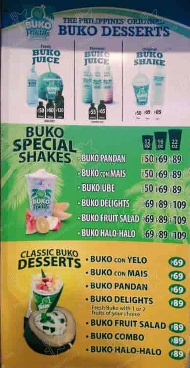 Menu At Buko Ni Fruitas Restaurant Makati Batangas