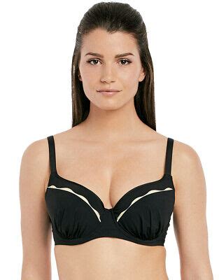 Fantasie BLACK CREAM Saint Maxime Moulded Bikini Swim Top US 30E UK