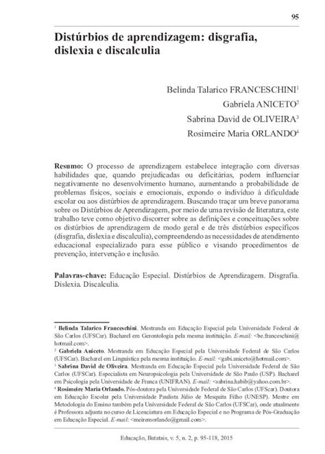 PDF Distúrbios de aprendizagem disgrafia dislexia e discalculia