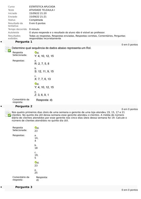 Atividade Tele Aula I Estatistica Curso Estat Stica Aplicada Teste