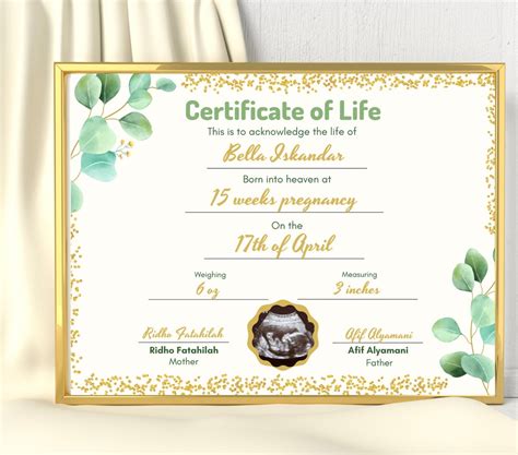 Digital Certificate Of Life Stillbirth Memorial Stillborn Etsy