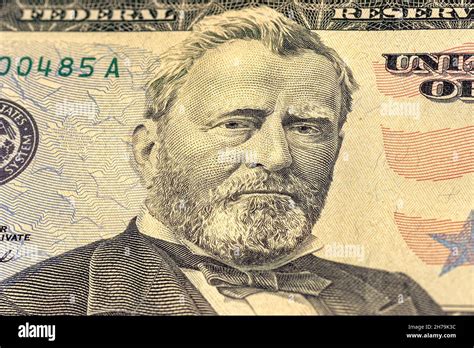 Close-up of 50 us dollar bill. Portrait of President and General ...