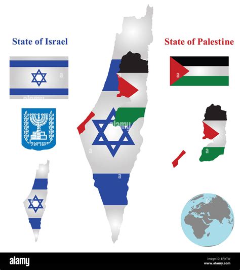 Flag and coat of arms of the State of Israel and the State of Palestine ...