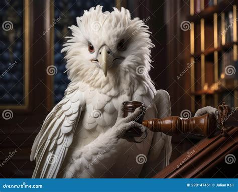 Cockatoo Lawyer With Gavel In Courtroom Stock Illustration