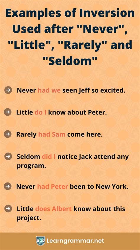 Examples of Inversion Used after "Never", "Little", "Rarely" and "Seldom" in 2022 | Inversions ...