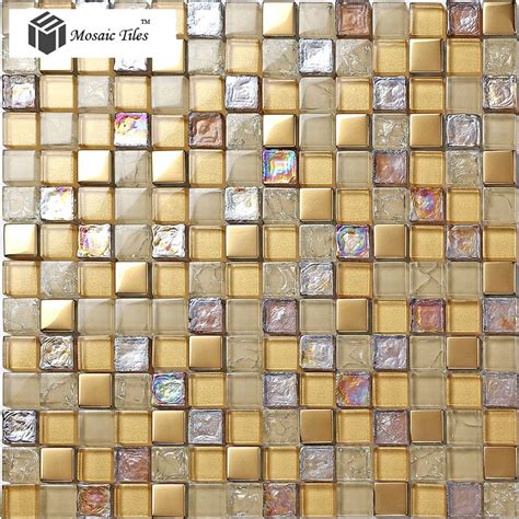 Gold Metallic Sea Glass Mosaic Tiles Glass Mosaic Tile Kitchen Glass