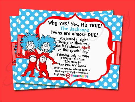 Dr Seuss Twin Birthday Invitations BirthdayBuzz