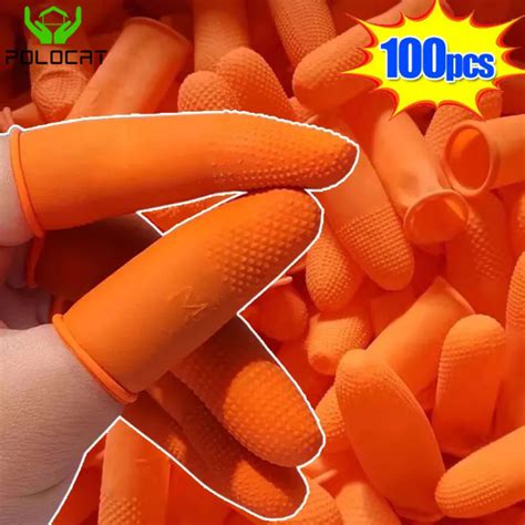 Polocat 5 100PCS Latex Finger Cots Orange Thumb Caps Anti Static