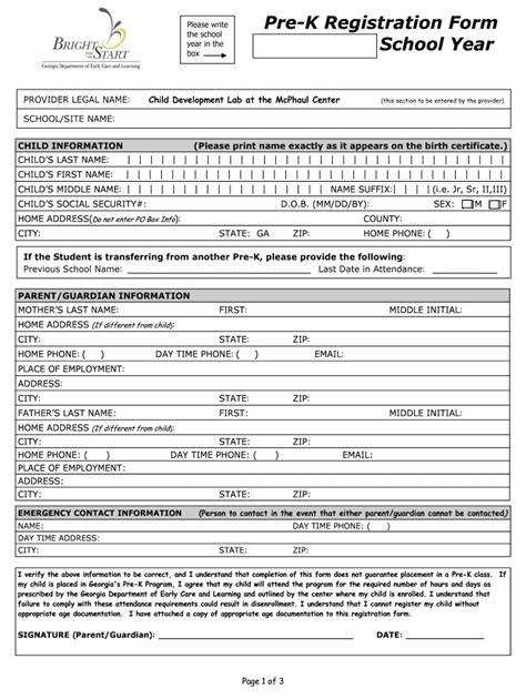 Fillable Online Fcs Uga Enrollment Forms Pre K Registration Form Fax