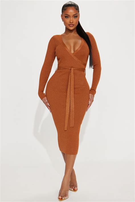 Klarissa Sweater Midi Dress Copper Fashion Nova