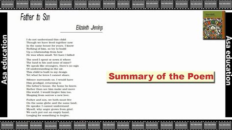 Poem Father To Son English Hornbill CBSE Grade 11 Summary In