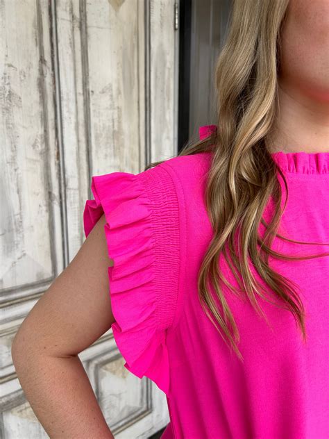 Hot Pink Flutter Sleeve Dress Aly Bees