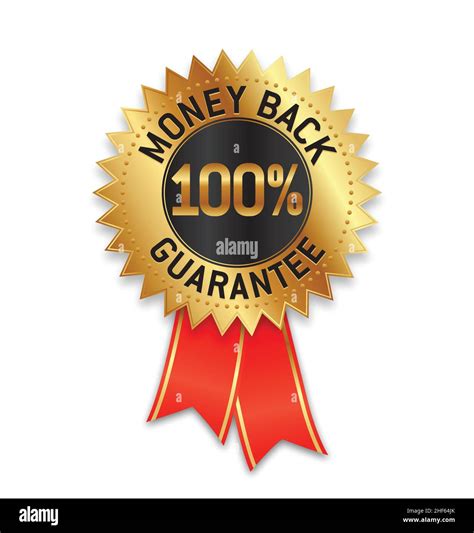 Beautiful Elegant Gold 100 Per Cent Money Back Guarantee Seal With Red