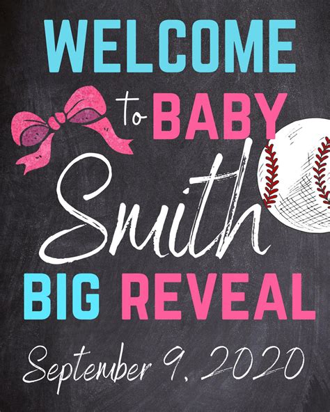 Printable Welcome Gender Reveal Sign Chalkboard Baseball Or Etsy