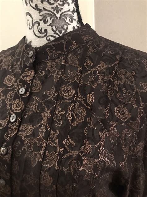 Chicos 100 Silk Button Mandarin Collar Blouse Brown… Gem