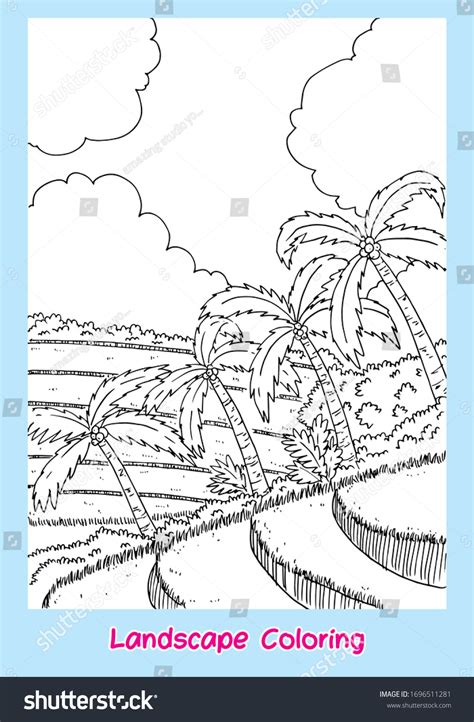 Rice Fields Coloring Page Landscape Coloring Stock Vector (Royalty Free ...