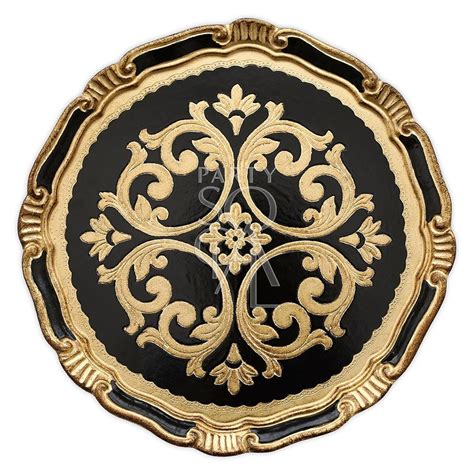 13inch33cm Black And Gold Charger Plate In A Classic Florentine Design