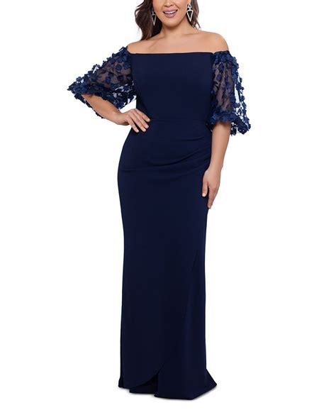 Xscape Plus Size Off The Shoulder Embellished Sleeve Gown Macys