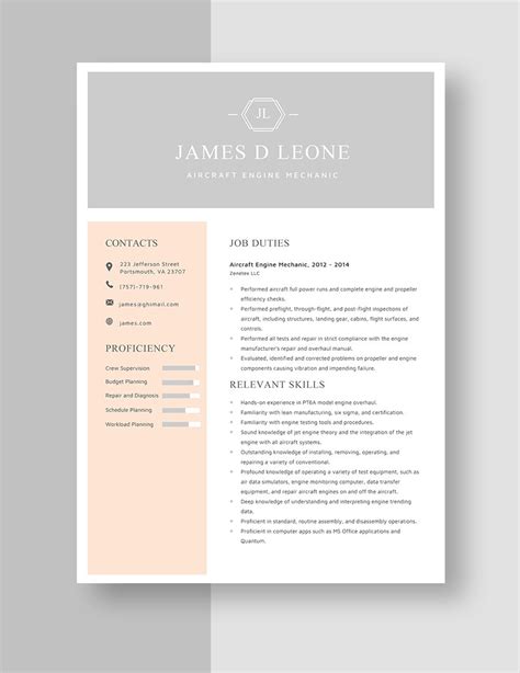 Aircraft Engine Mechanic Resume in Word, Pages - Download | Template.net