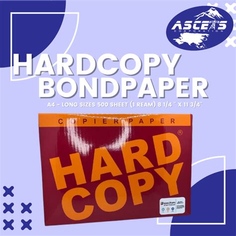 Hard Copy Bond Paper Short A4 Long Sizes 500 Sheet 1 Ream 8 1 4 X