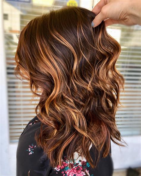 Copper Toned Carmel Highlights Brunette Balayage Long Hair Dark Red Base Carmel Hair