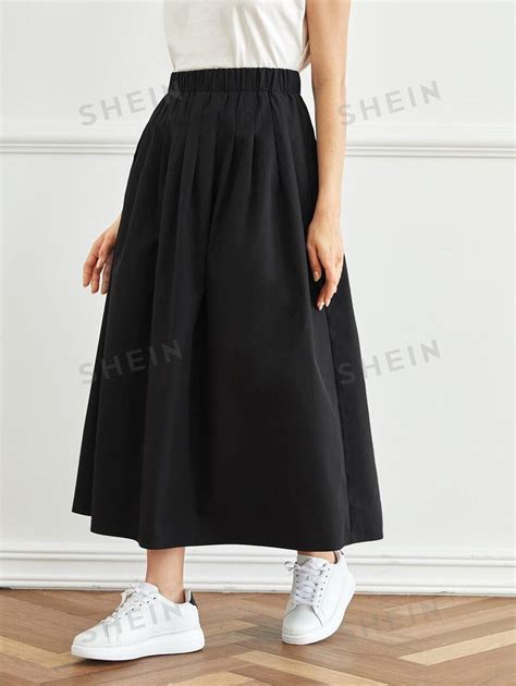 Shein Mulvari Elastic Waist Solid Flare Skirt Shein Usa