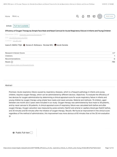 (PDF) Efficiency of Oxygen Therapy by Simple Face Mask and Nasal ...