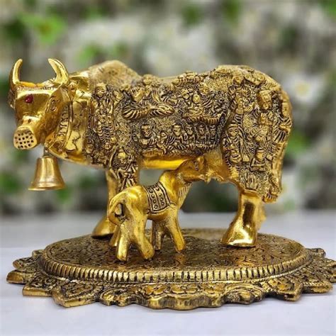 Gold Plated Kamadhenu Cow Calf Statue At Rs 750 Kamdhenu Cow Statue