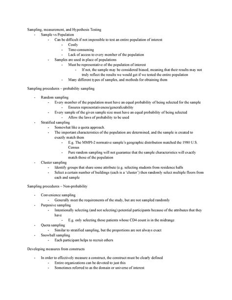 Ch N A Sampling Measurement And Hypothesis Testing Sample Vs