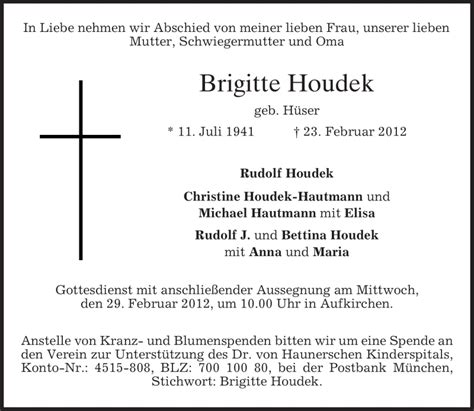 Traueranzeigen Von Brigitte Houdek Trauer Merkur De