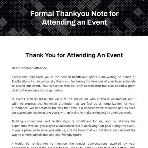 Free Formal Thankyou Note For Attending An Event Template Edit Online