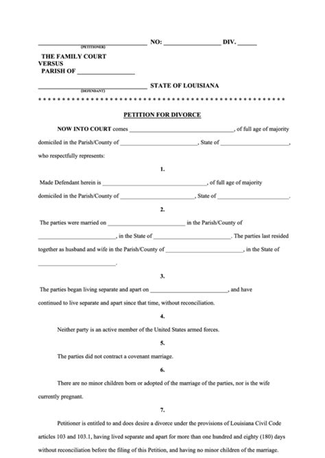 Fillable Petition For Divorce Printable Pdf Download