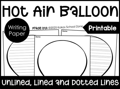 Hot Air Balloon Writing Paper Blank Lined And Dotted Handwriting Lines