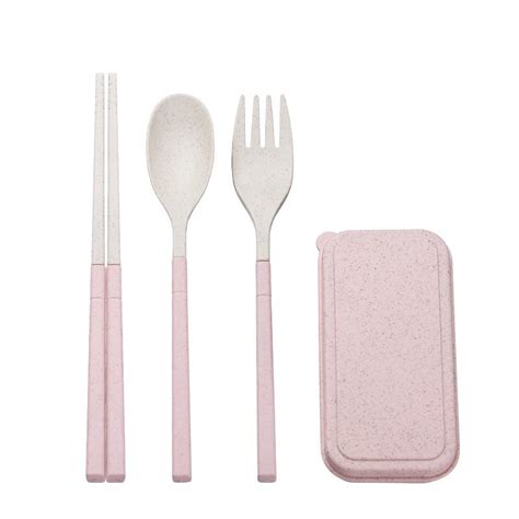 Pcs Set Reusable Folding Wheat Straw Chopstick Spoon Fork Cutlery Set