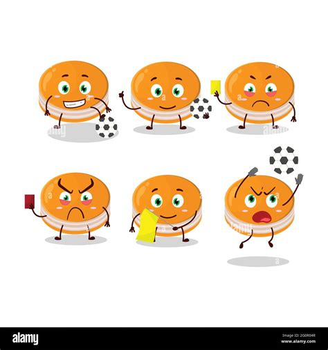 Orange Dorayaki Cartoon Character Working As A Football Referee Vector