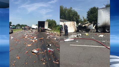 Fireball Whisky Covers Interstate After Big Rigs Crash In Central