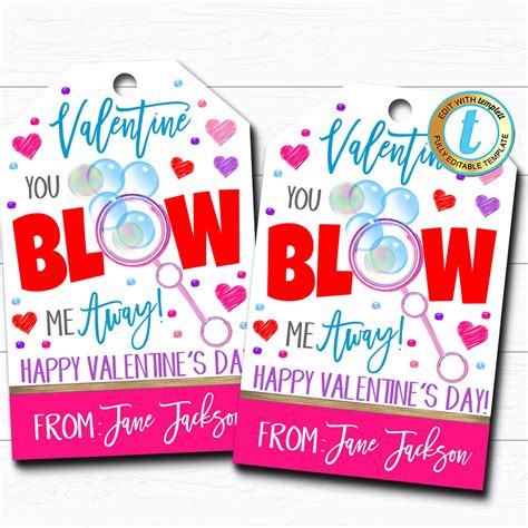 Valentine Bubble Tags You Blow Me Away Printable Template Tidylady