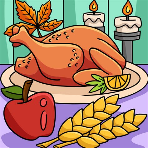 Thanksgiving Dinner Turkey Meal Colored Cartoon 8944097 Vector Art at Vecteezy