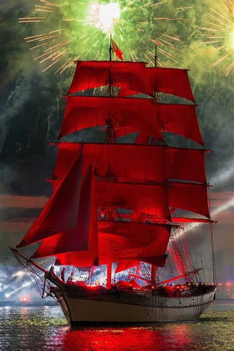 Tall Ship Red Sails Fireworks Tall Ships Sailboat Craft Boat Crafts