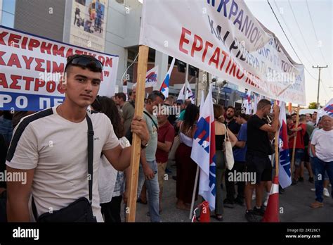 Atenas Grecia 24º De Julio De 2023 Los Manifestantes Sostienen