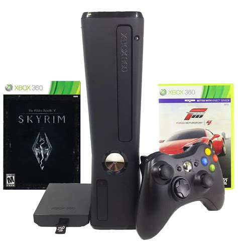 Restored Xbox 360 Slim 250gb Game Console With Forza Motorsport 4 Essentials And Skyrim