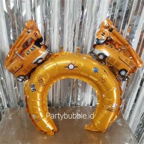 Jual Balon Bando Excavator Forklift Crane Alat Berat Karakter Foil Topi