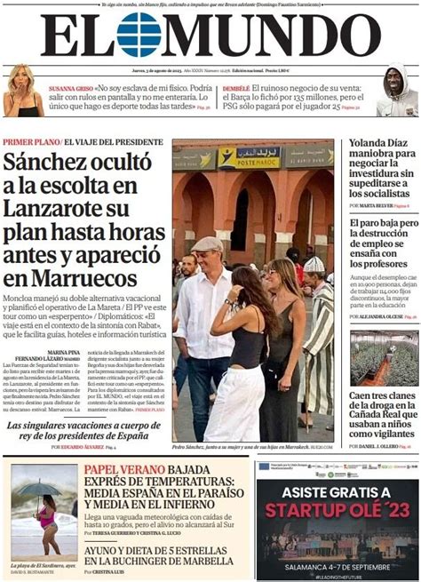 Portada De EL MUNDO Del Jueves 3 De Agosto De 2023 Medios