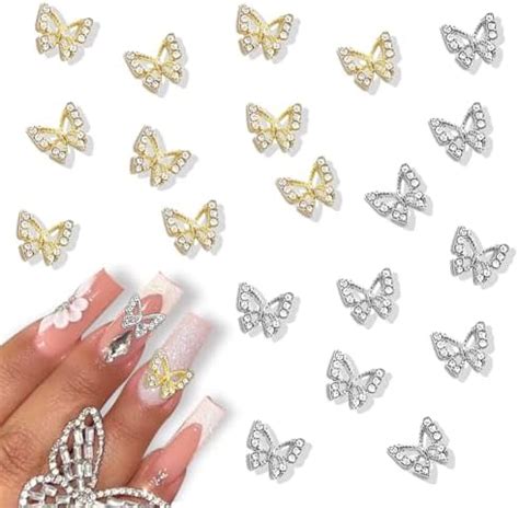 Amazon Butterfly Nail Charms Pcs D Golden Silver Butterfly