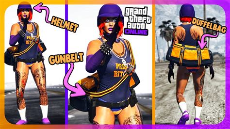 Female TRYHARD Outfit With GUNBELT DUFFELBAG PURPLE BULLETPROOF