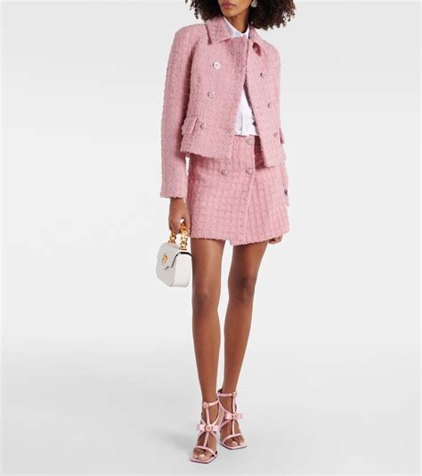 Double Breasted Boucl Tweed Jacket In Pink Versace Mytheresa