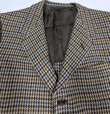 Oxxford Clothes Houndstooth Blazer Sport Coat Brown Tan Blue Wool Men S